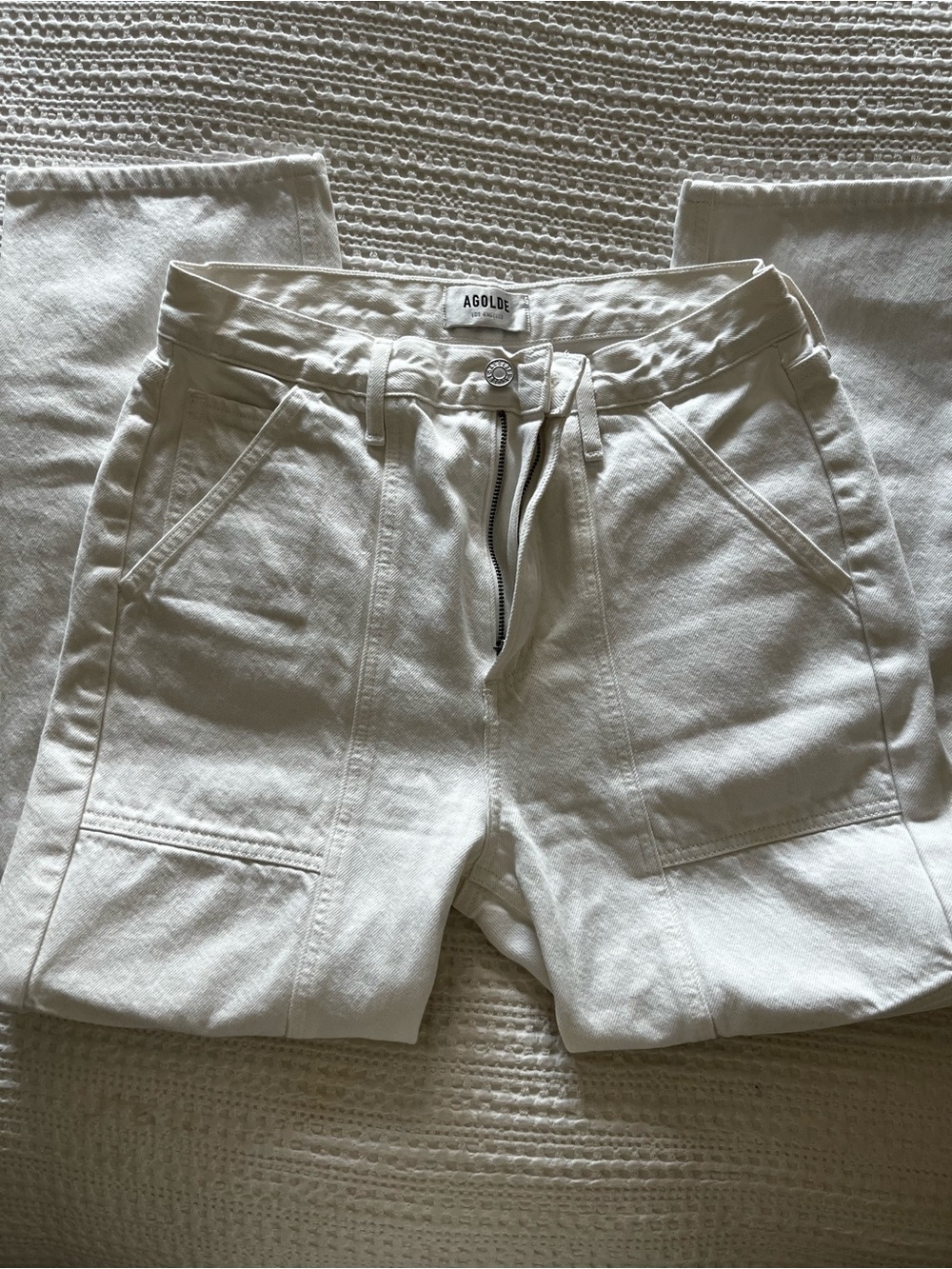 Agolde White Cropped Jeans with Utility Pockets